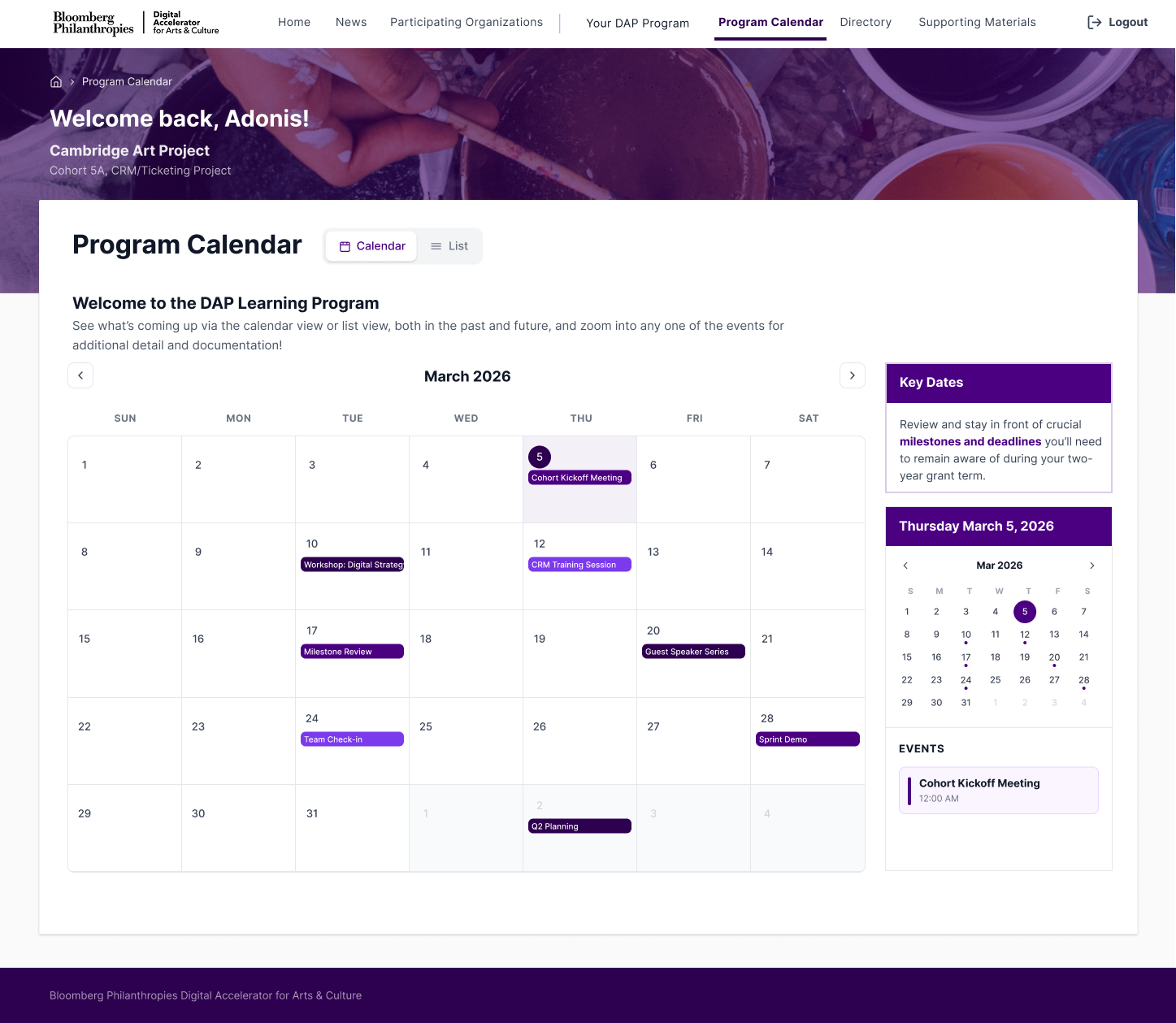 DAP Program Calendar